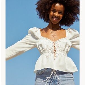 H&M x Brock Collection White Peplum Blouse, NWT, Large
